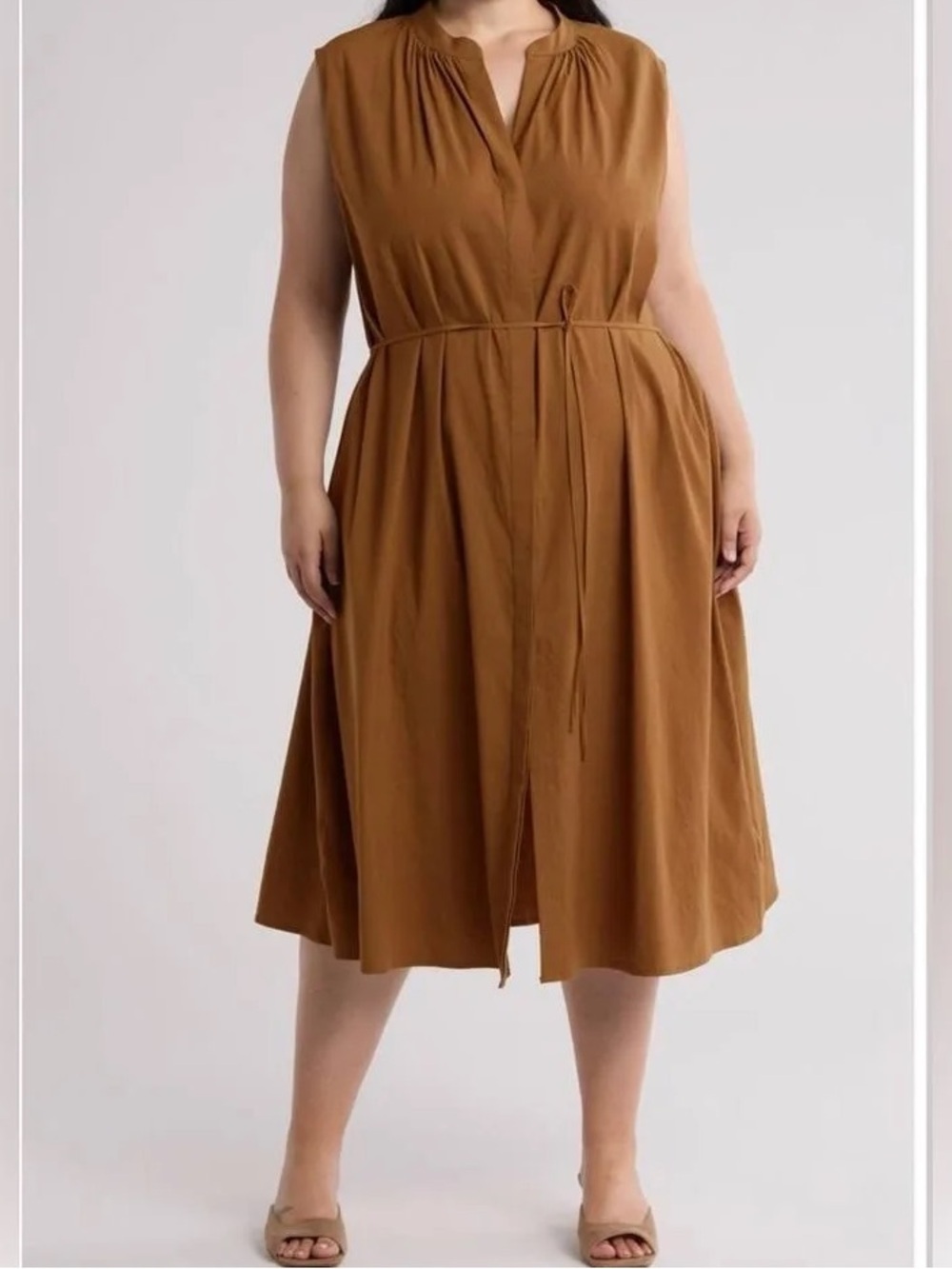 Vince Sleeveless Linen Blend Midi Dress Cottonwood 2X Minimalist Work
